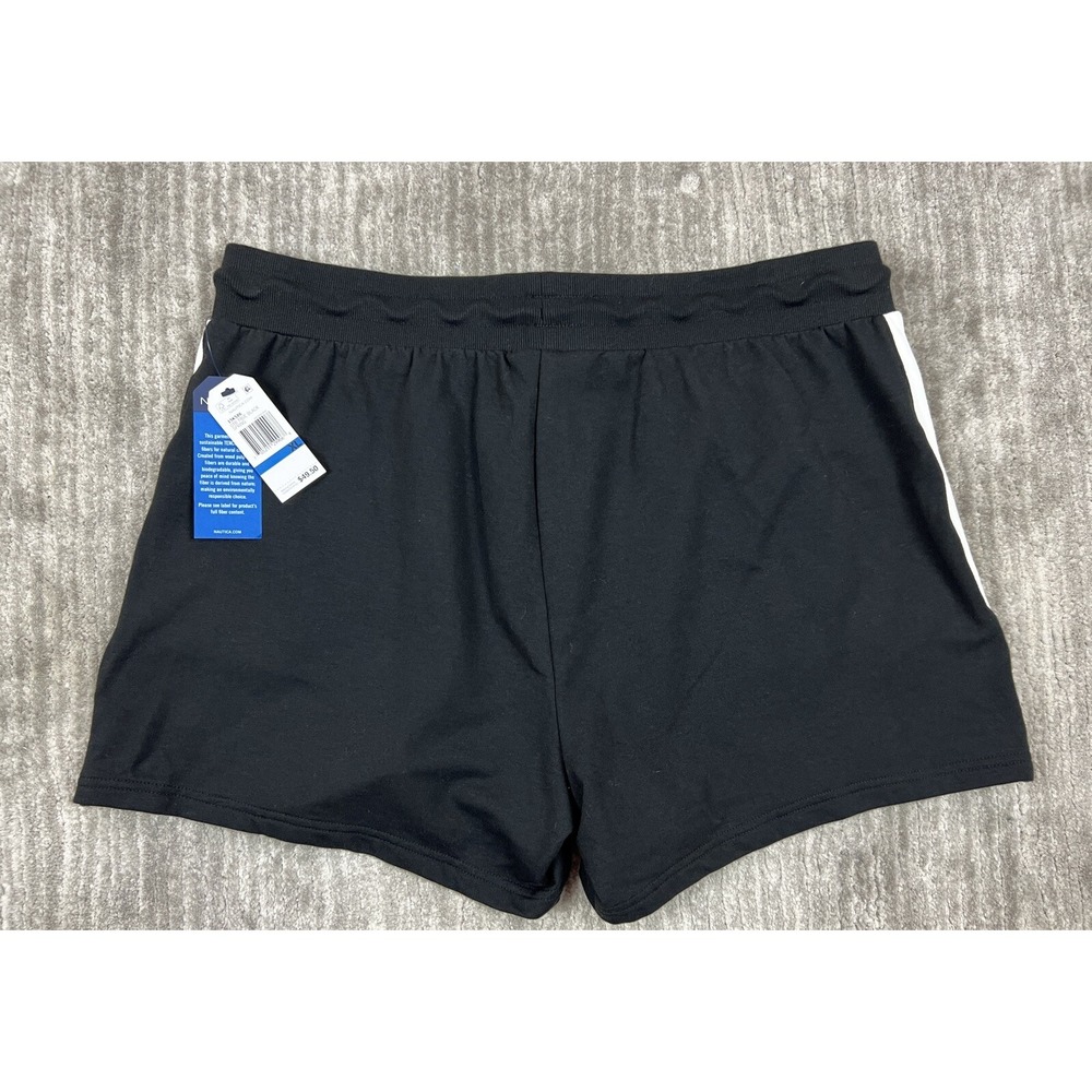 Nautica Shorts Womens XL Black Tencel Athletic Lounge Side Stripe Drawstring NEW